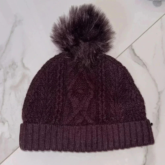 Ted Baker purple Cable knitted pom-pom  beanie - Picture 3 of 4